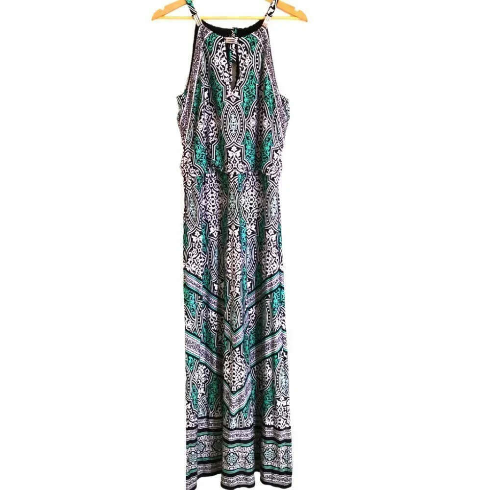 White House Black Market Sleeveless Blouson Geo Print Maxi Dress Medium M - Picture 2 of 9
